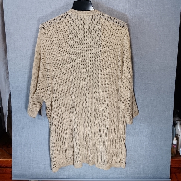 NWT Time & Tru XL Oversized Crochet Cardigan Sweater Open-Knit Tan Beige 3/4 Sle - Picture 3 of 7